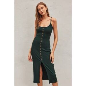 Green ribbed knit button down midi dress